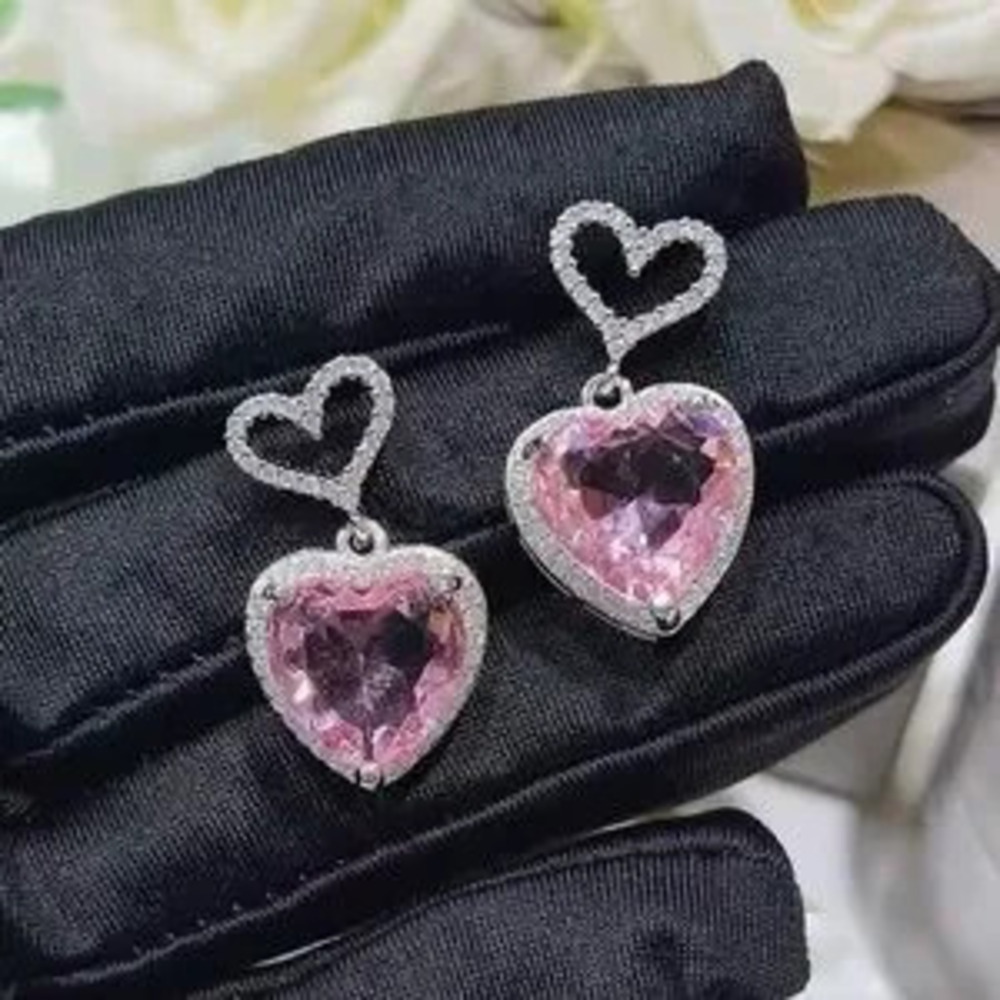Heart Pink Cubic Zirconia Earring